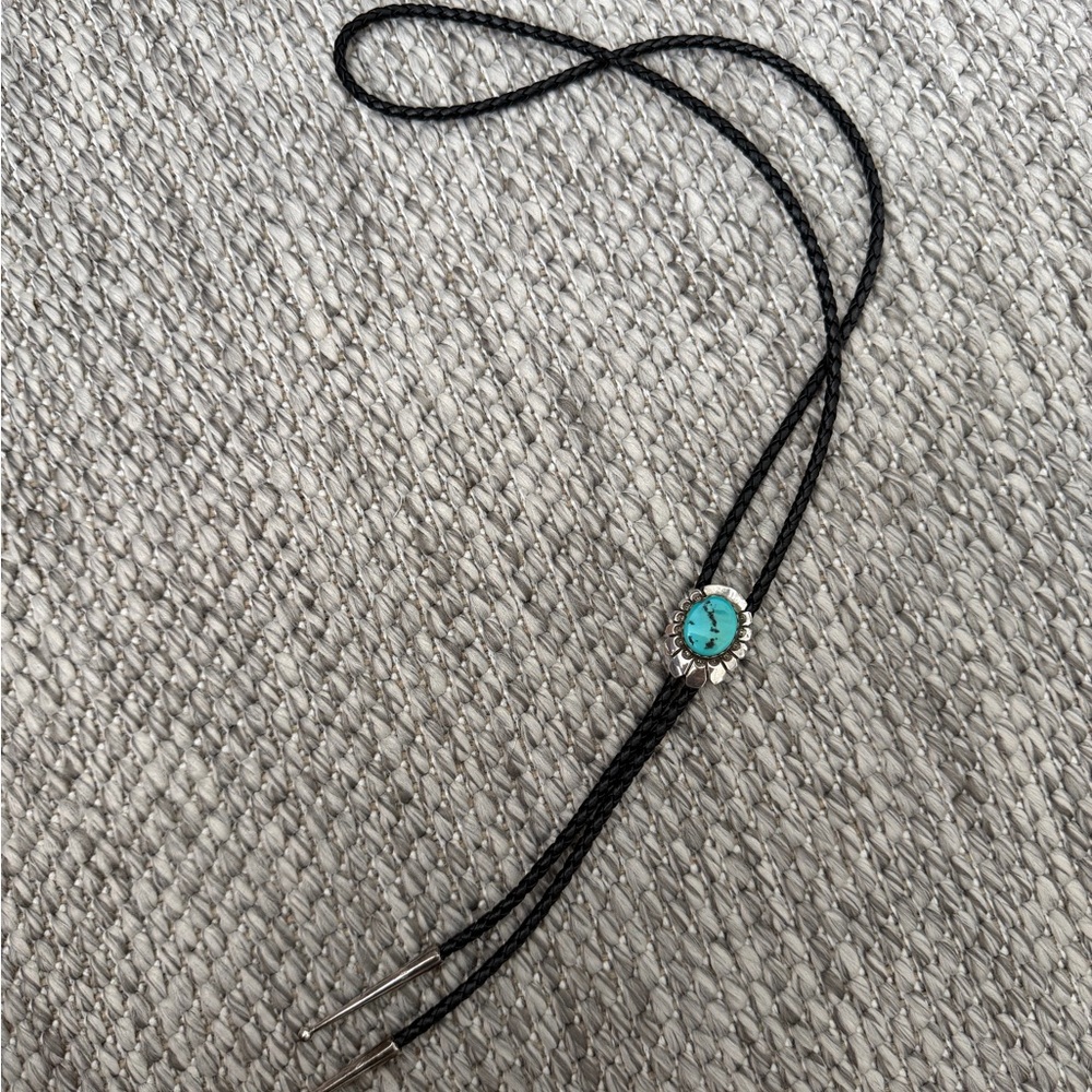 Turquoise and Black Bolo Tie Necklace